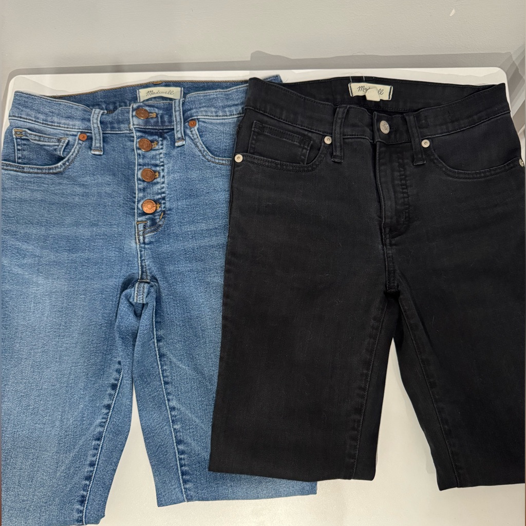 Pair Of Madewell The Mid-Rise Skinny In Denim And Black Denim